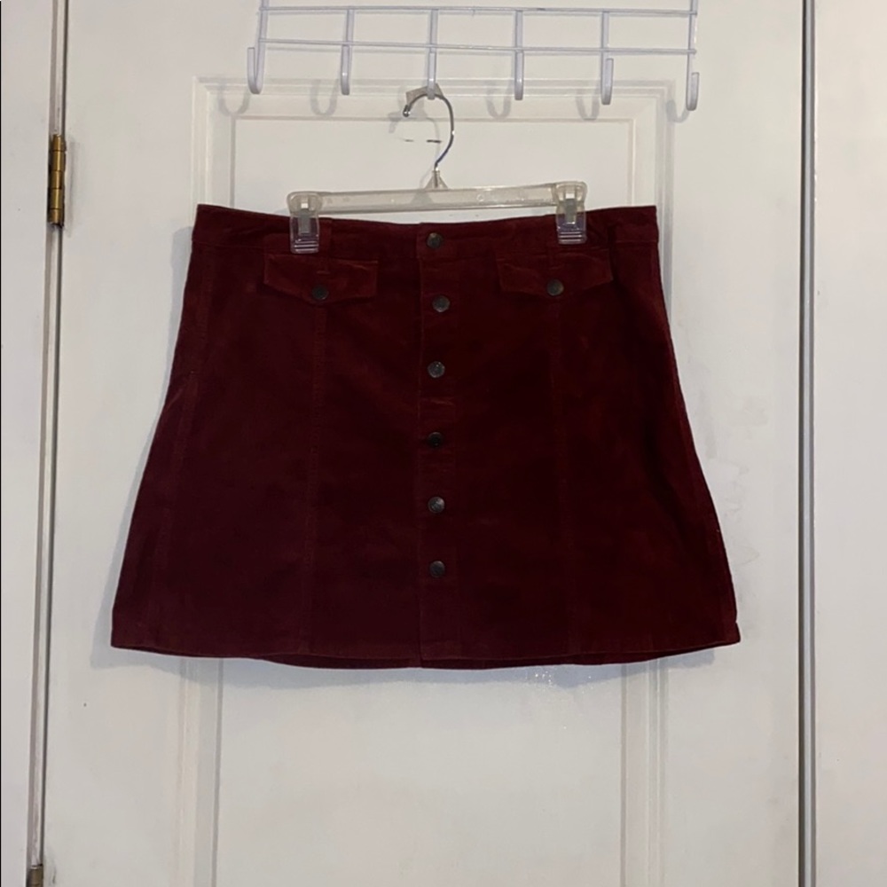 Burgundy corduroy button skirt